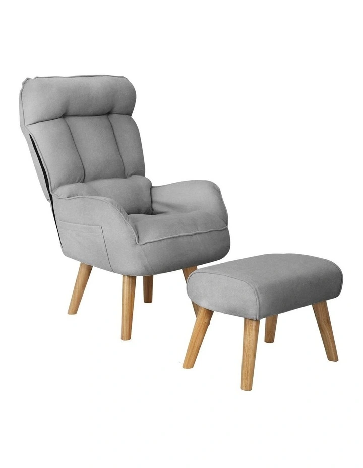 Oikiture Swivel Recliner Armchair Lounge Ottoman Accent Chair With Stool Grey image 1