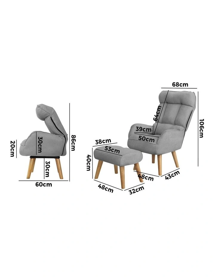 Oikiture Swivel Recliner Armchair Lounge Ottoman Accent Chair With Stool Grey image 3