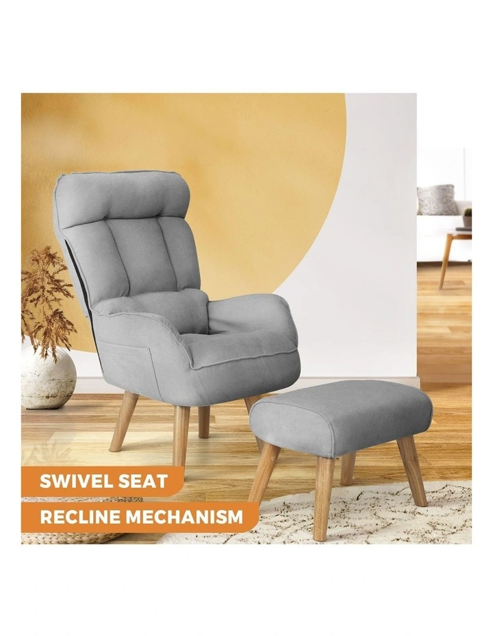 Oikiture Swivel Recliner Armchair Lounge Ottoman Accent Chair With Stool Grey image 4
