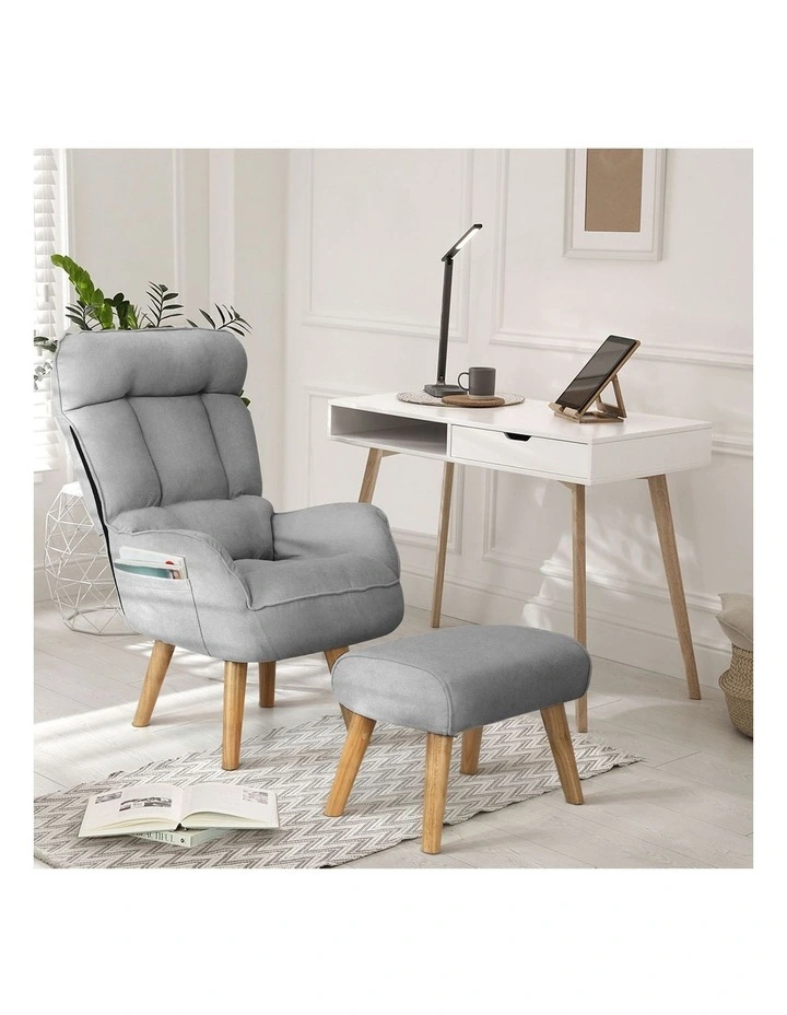Oikiture Swivel Recliner Armchair Lounge Ottoman Accent Chair With Stool Grey image 5