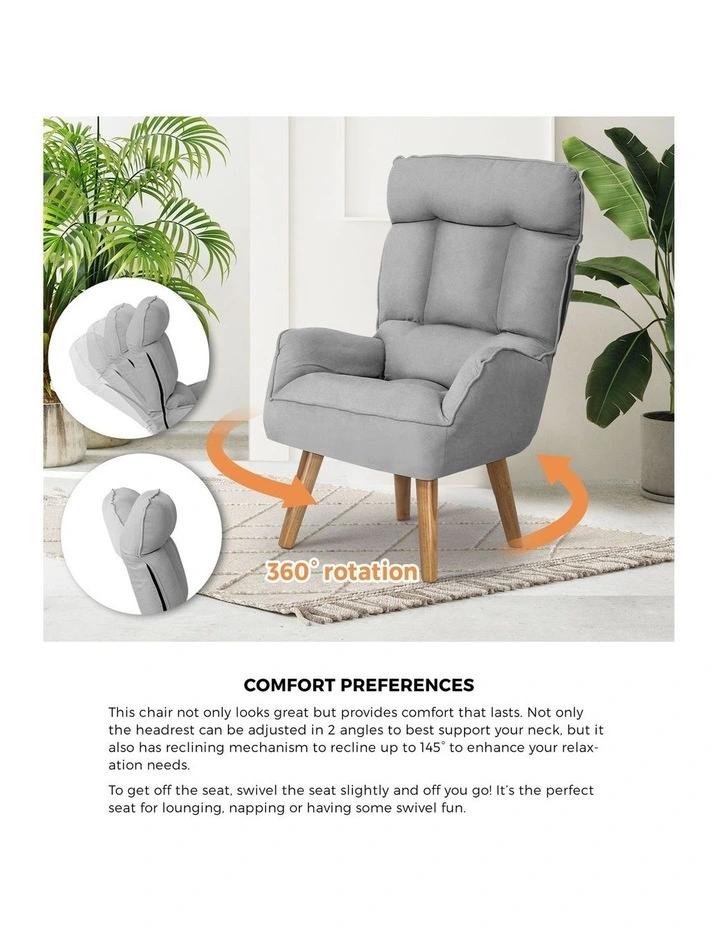 Oikiture Swivel Recliner Armchair Lounge Ottoman Accent Chair With Stool Grey image 6