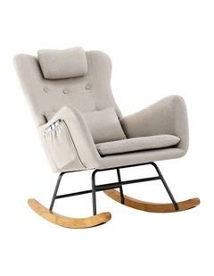 Oikiture Rocking Chair Nursing Armchair Linen Accent Chairs With 2 Pillow Beige