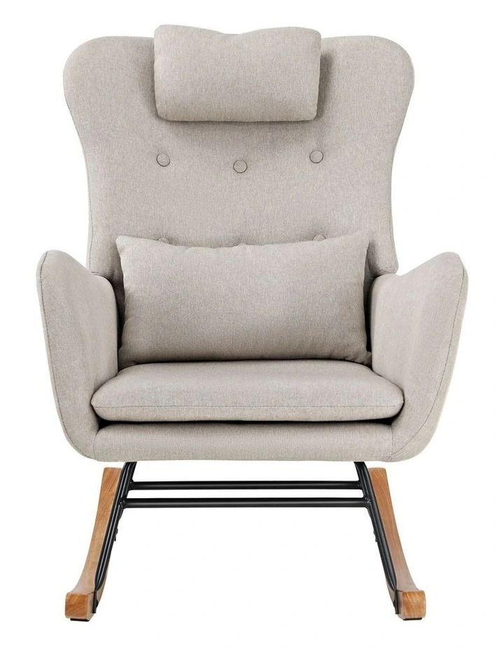 Oikiture Rocking Chair Nursing Armchair Linen Accent Chairs With 2 Pillow Beige image 2