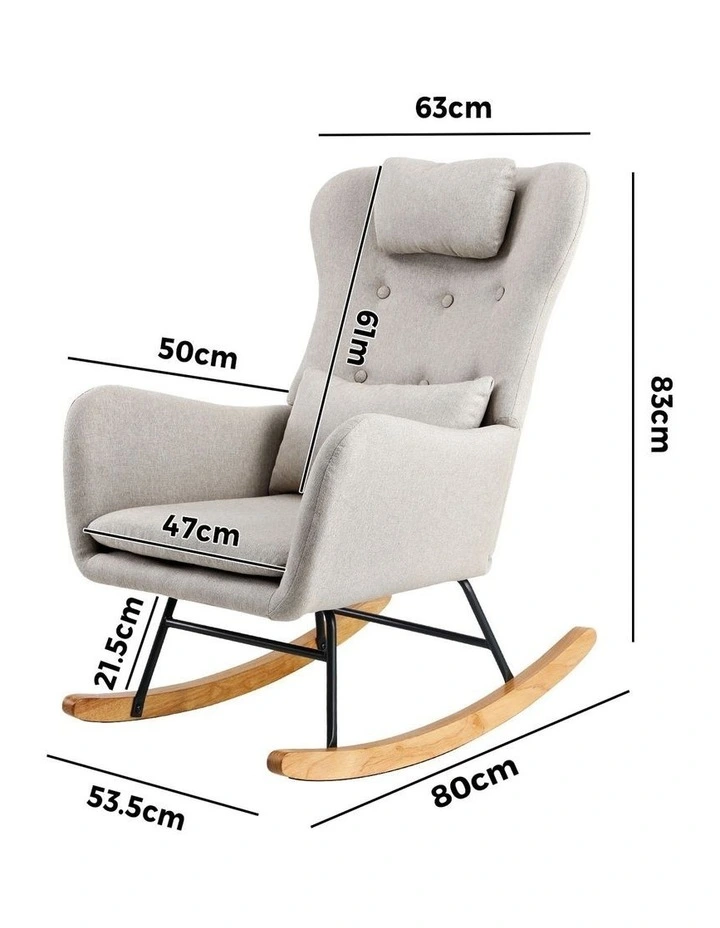 Oikiture Rocking Chair Nursing Armchair Linen Accent Chairs With 2 Pillow Beige image 3