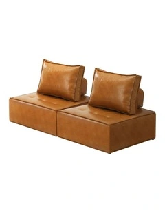 Oikiture 2PC Modular Sofa Lounge Chair Armless TOFU Back PU Leather Brown