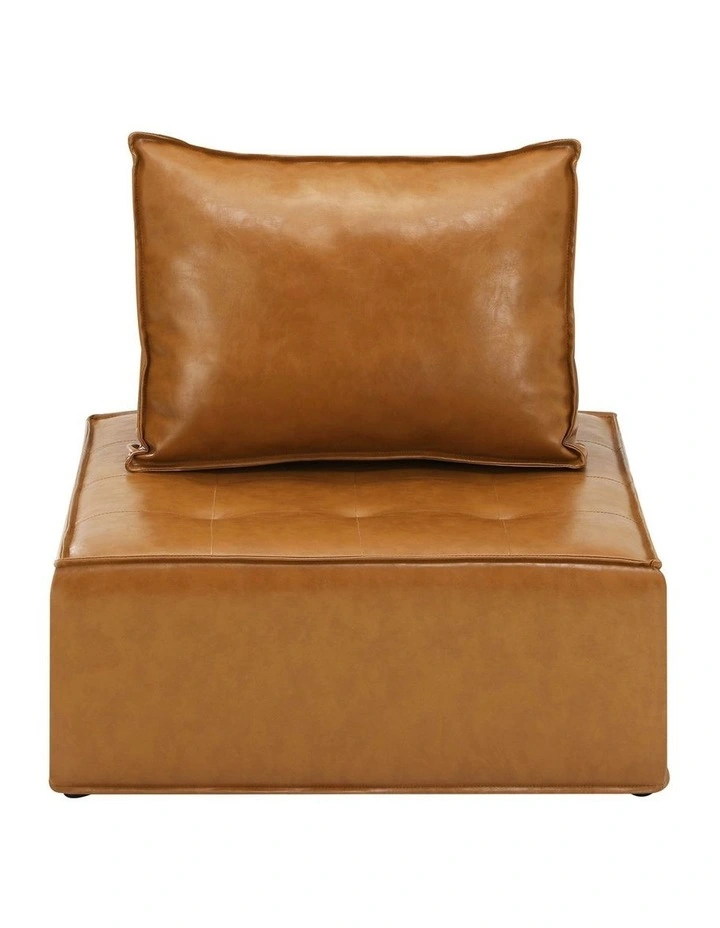 Oikiture 2PC Modular Sofa Lounge Chair Armless TOFU Back PU Leather Brown image 2