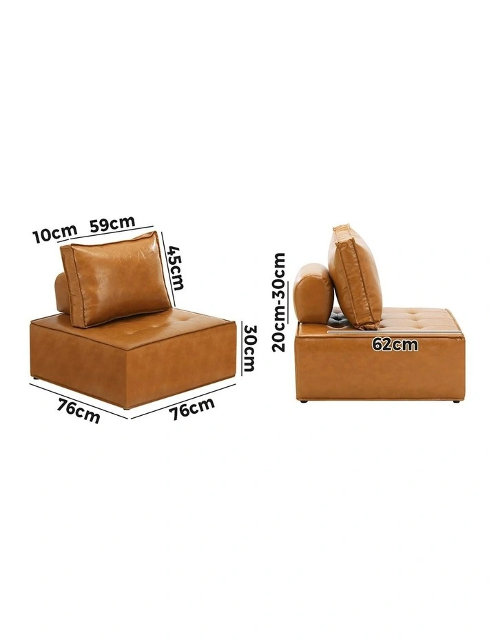 Oikiture 2PC Modular Sofa Lounge Chair Armless TOFU Back PU Leather Brown image 3