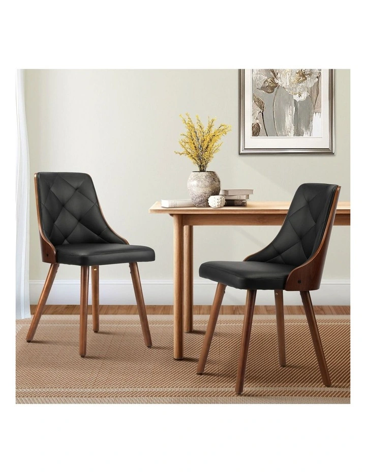 Oikiture Dining Chairs Wooden Chair Kitchen Cafe Faux Leather Padded Seat x2 image 4