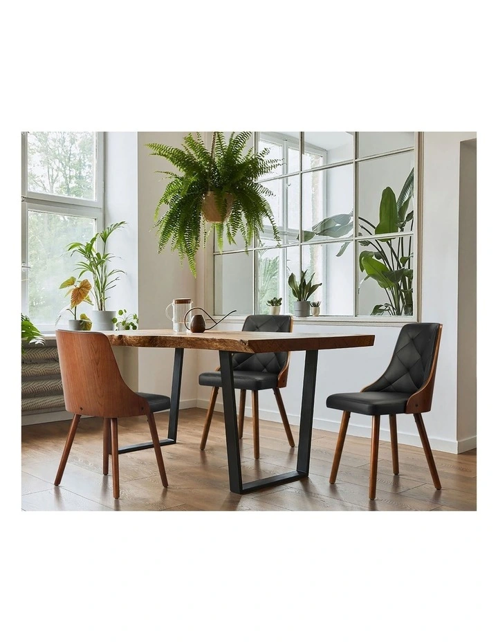 Oikiture Dining Chairs Wooden Chair Kitchen Cafe Faux Leather Padded Seat x2 image 5