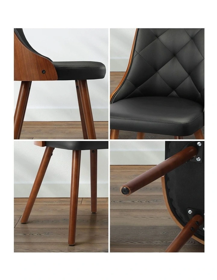 Oikiture Dining Chairs Wooden Chair Kitchen Cafe Faux Leather Padded Seat x2 image 6