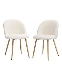 Oikiture 2x Dining Chairs Accent Chair Armchair Upholstered Sherpa Wooden White