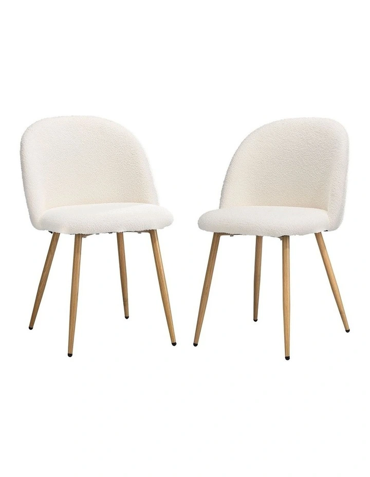 Oikiture 2x Dining Chairs Accent Chair Armchair Upholstered Sherpa Wooden White image 1