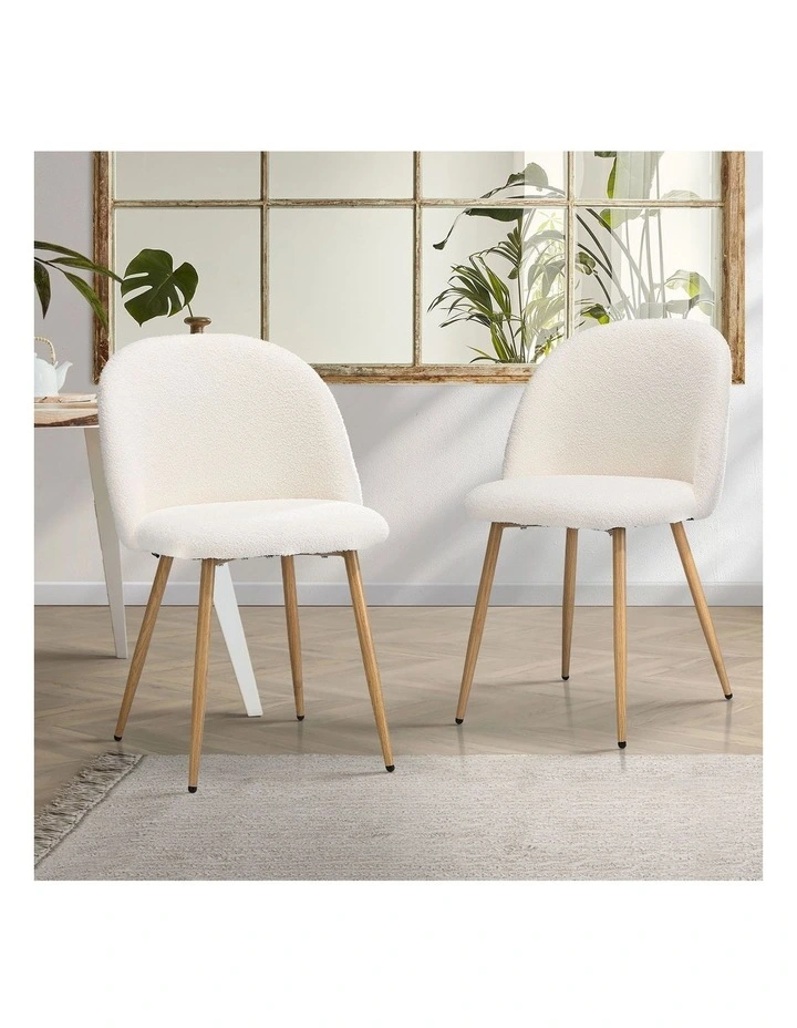 Oikiture 2x Dining Chairs Accent Chair Armchair Upholstered Sherpa Wooden White image 4