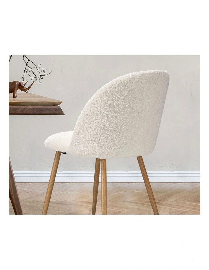 Oikiture 2x Dining Chairs Accent Chair Armchair Upholstered Sherpa Wooden White image 6