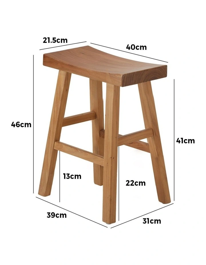 Oikiture Wooden Stool Elm Wood Kitchen Dining Stool Caf Seat Natural Timber image 3