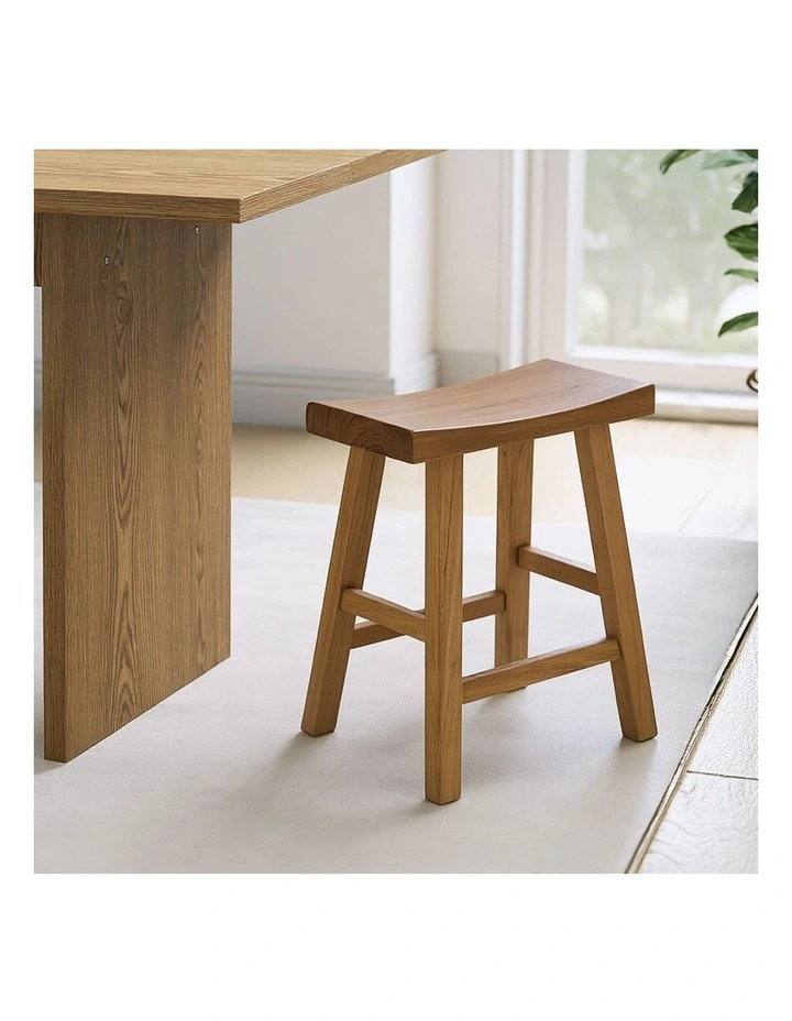 Oikiture Wooden Stool Elm Wood Kitchen Dining Stool Caf Seat Natural Timber image 4