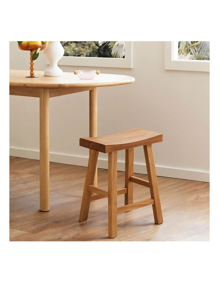 Oikiture Wooden Stool Elm Wood Kitchen Dining Stool Caf Seat Natural Timber image 5