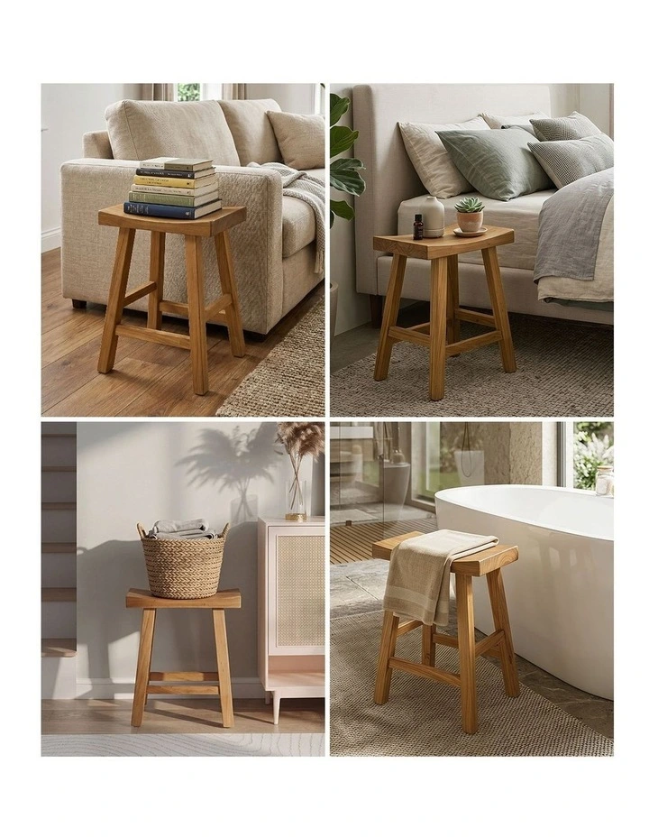Oikiture Wooden Stool Elm Wood Kitchen Dining Stool Caf Seat Natural Timber image 6