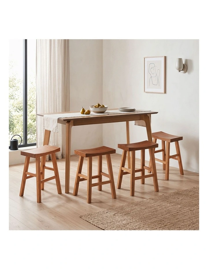 Oikiture Wooden Stool Elm Wood Kitchen Dining Stool Caf Seat Natural Timber image 7