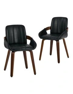 Oikiture 2x Dining Chairs PU Leather Kitchen Chairs Bentwood Armchair Black
