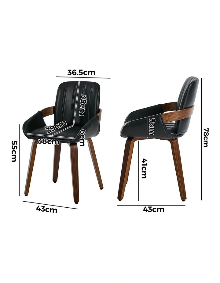 Oikiture 2x Dining Chairs PU Leather Kitchen Chairs Bentwood Armchair Black image 3