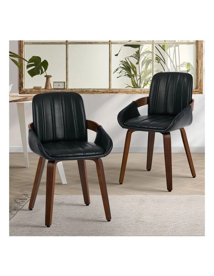 Oikiture 2x Dining Chairs PU Leather Kitchen Chairs Bentwood Armchair Black image 4