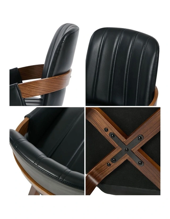 Oikiture 2x Dining Chairs PU Leather Kitchen Chairs Bentwood Armchair Black image 6