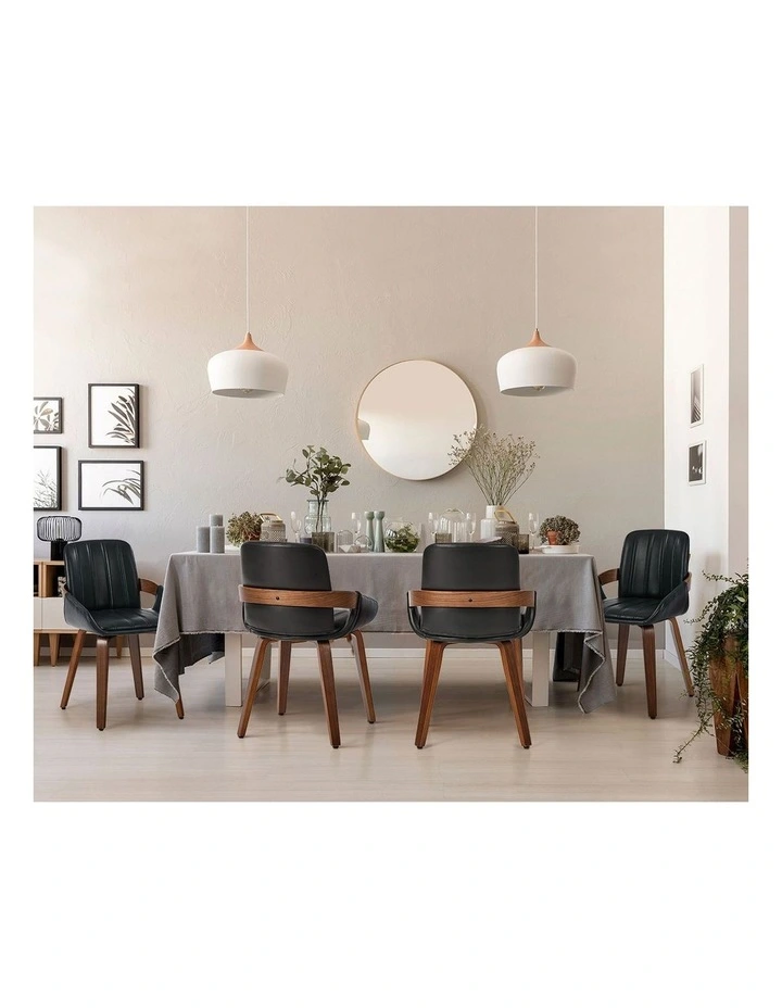 Oikiture 2x Dining Chairs PU Leather Kitchen Chairs Bentwood Armchair Black image 7