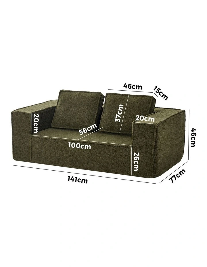 Oikiture 2-Seater Compressed Sofa in a Box Couch Deep Seat Sherpa Green Chair image 3