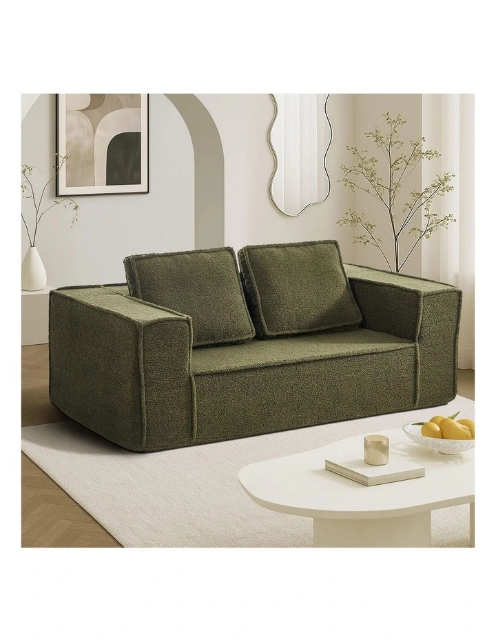 Oikiture 2-Seater Compressed Sofa in a Box Couch Deep Seat Sherpa Green Chair image 4