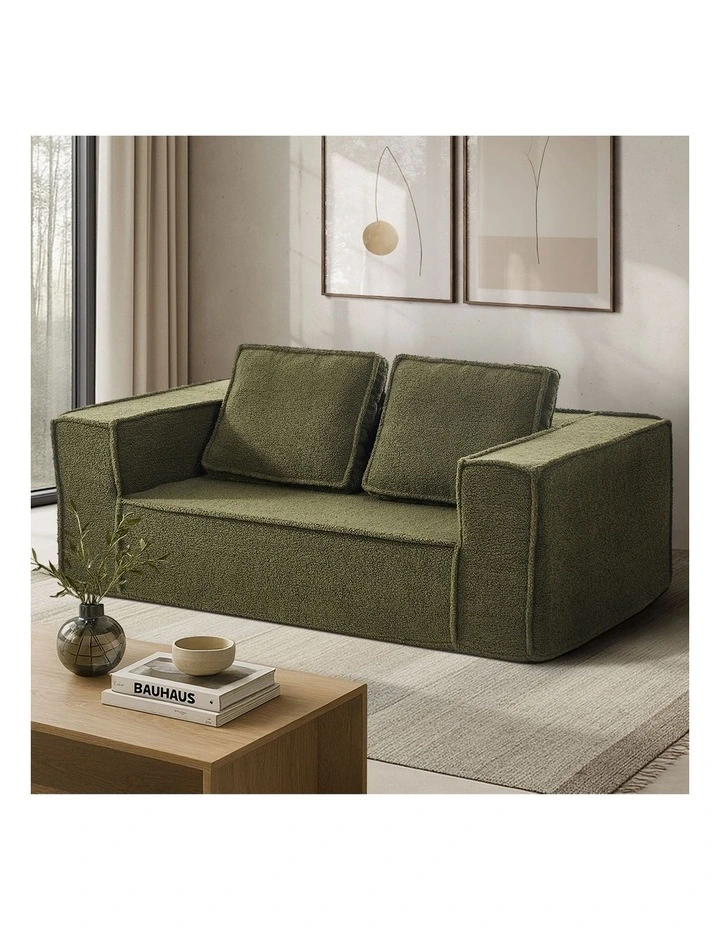 Oikiture 2-Seater Compressed Sofa in a Box Couch Deep Seat Sherpa Green Chair image 5