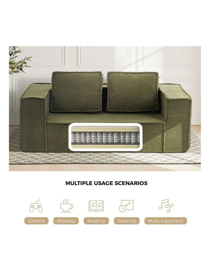 Oikiture 2-Seater Compressed Sofa in a Box Couch Deep Seat Sherpa Green Chair image 6