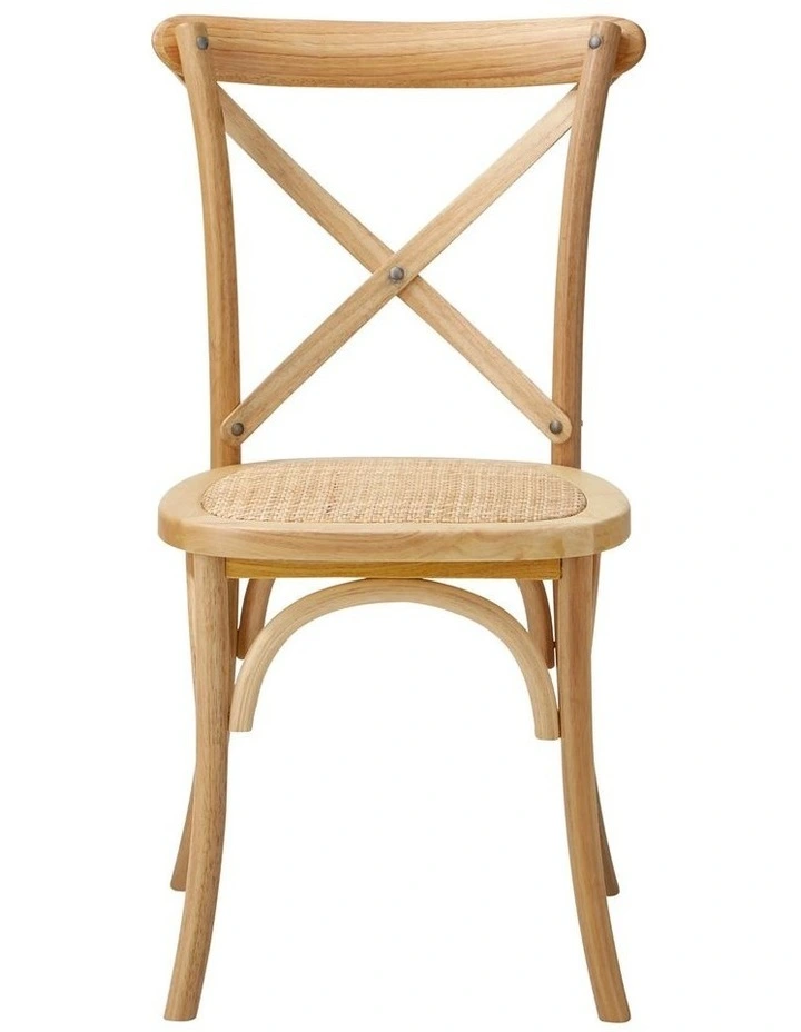 Oikiture 2PCS Crossback Dining Chair Solid Birch Timber Wood Ratan Seat Wooden image 2