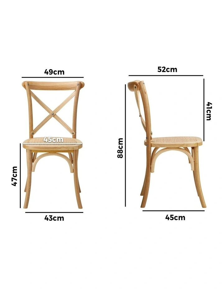 Oikiture 2PCS Crossback Dining Chair Solid Birch Timber Wood Ratan Seat Wooden image 3
