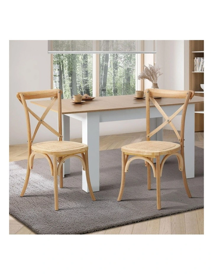 Oikiture 2PCS Crossback Dining Chair Solid Birch Timber Wood Ratan Seat Wooden image 4