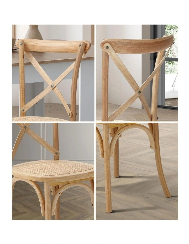 Oikiture 2PCS Crossback Dining Chair Solid Birch Timber Wood Ratan Seat Wooden image 6