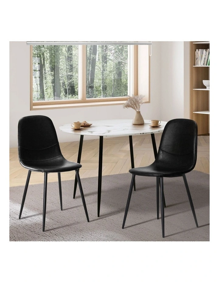 Oikiture 2x Dining Chairs Kitchen Accent Chair Lounge Room PU Leather Black image 4