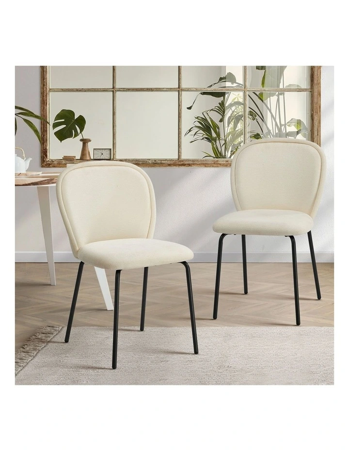 Oikiture 2x Dining Chairs Kitchen Accent Chairs Chenille Pad Metal Legs Beige image 4