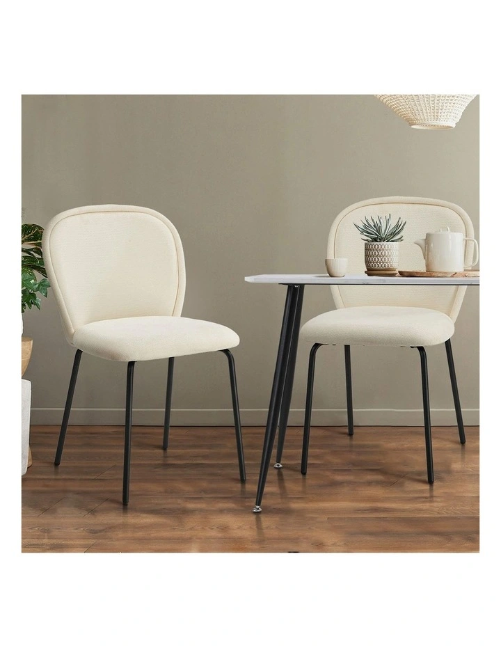 Oikiture 2x Dining Chairs Kitchen Accent Chairs Chenille Pad Metal Legs Beige image 5