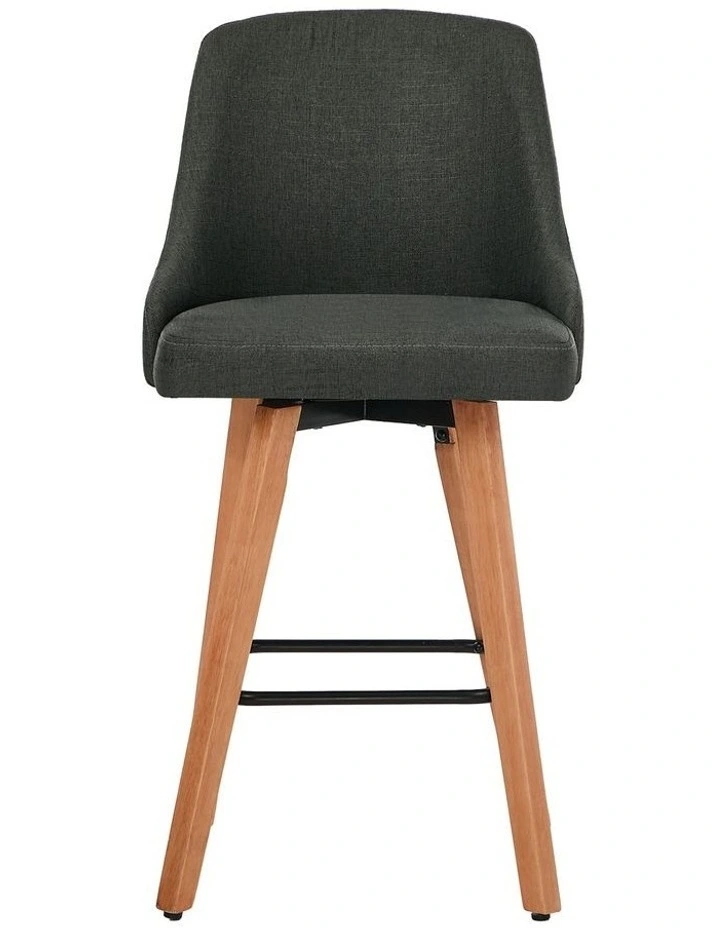 Oikiture 2x Bar Stools Kitchen Dining Chairs Swivel Wooden Stool Linen Grey image 2