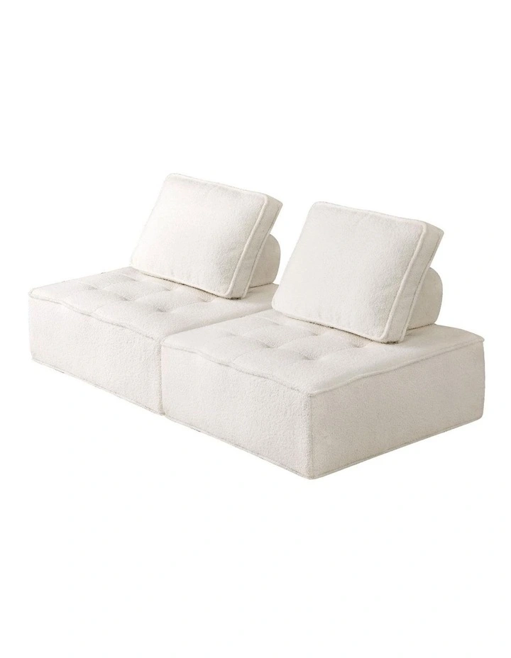 Oikiture 2PCS Modular Sofa Lounge Chair Armless TOFU Back Sherpa White image 1