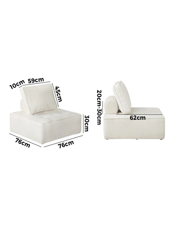 Oikiture 2PCS Modular Sofa Lounge Chair Armless TOFU Back Sherpa White image 3