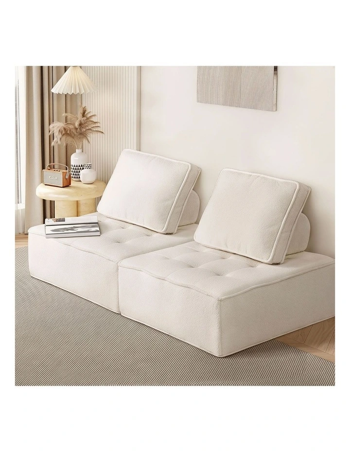 Oikiture 2PCS Modular Sofa Lounge Chair Armless TOFU Back Sherpa White image 4