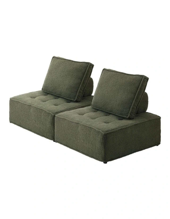Oikiture 2PCS Modular Sofa Lounge Chair Armless TOFU Back Sherpa Green image 1