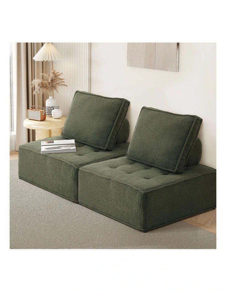 Oikiture 2PCS Modular Sofa Lounge Chair Armless TOFU Back Sherpa Green image 4