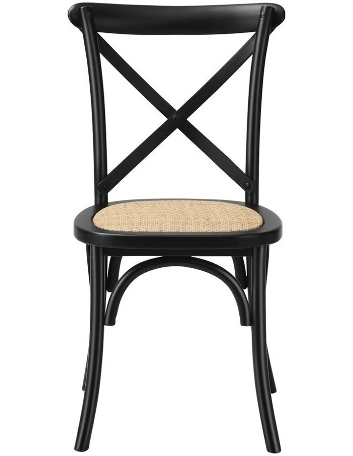 Oikiture 2PCS Crossback Dining Chair Solid Birch Timber Wood Ratan Seat Black image 2