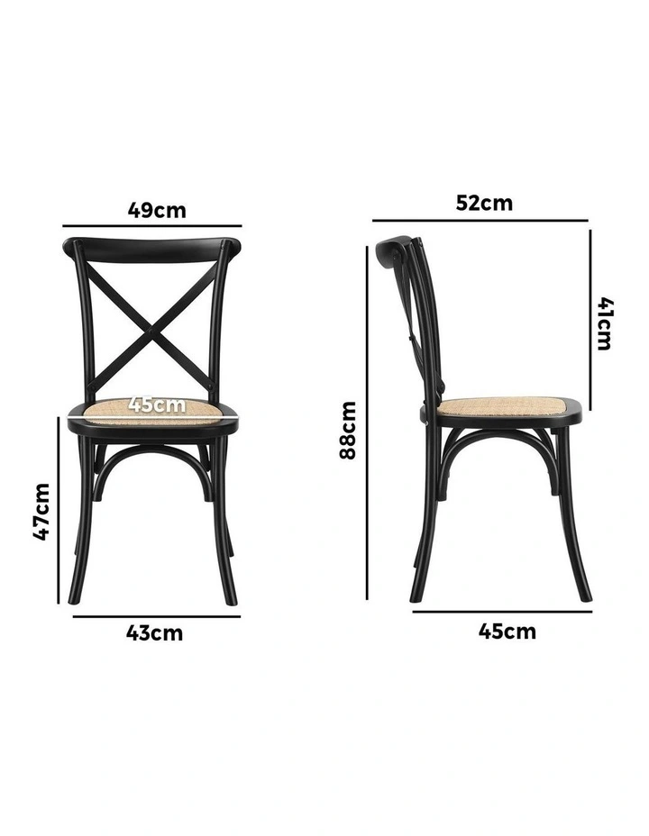 Oikiture 2PCS Crossback Dining Chair Solid Birch Timber Wood Ratan Seat Black image 3