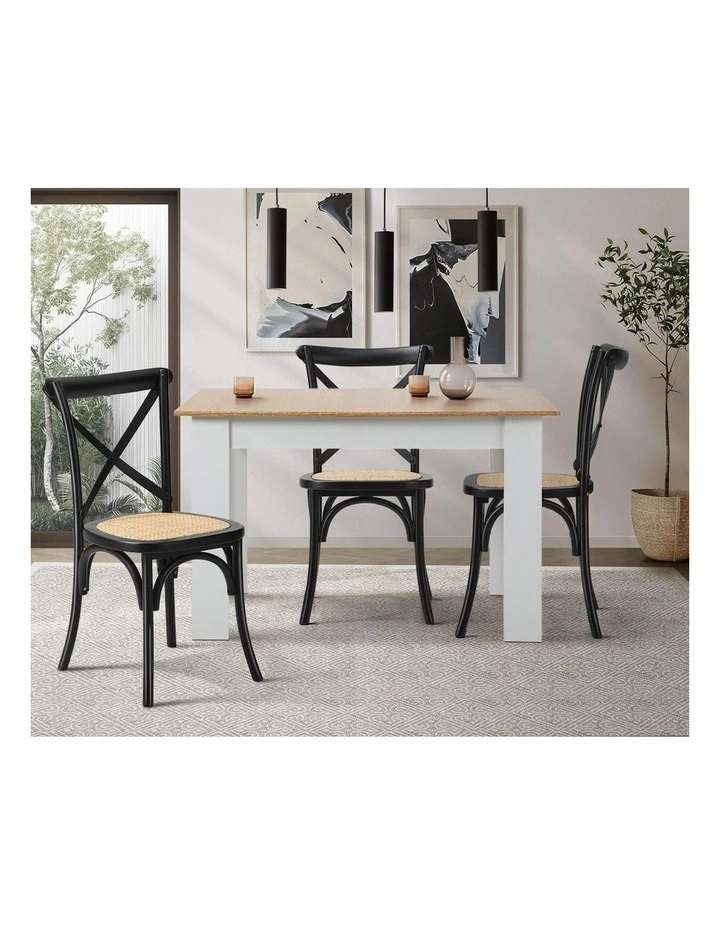 Oikiture 2PCS Crossback Dining Chair Solid Birch Timber Wood Ratan Seat Black image 5