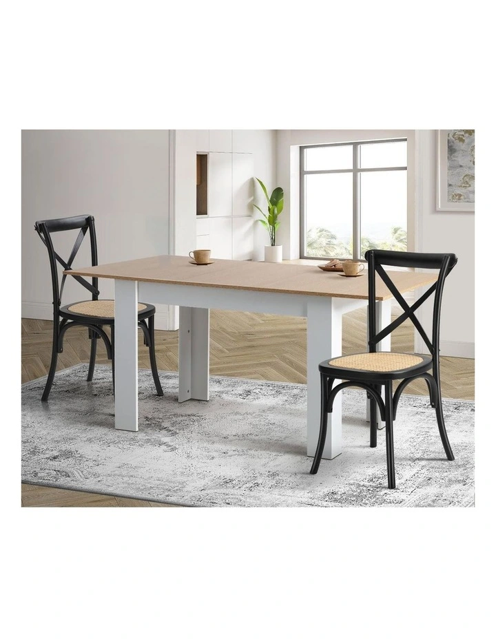 Oikiture 2PCS Crossback Dining Chair Solid Birch Timber Wood Ratan Seat Black image 7