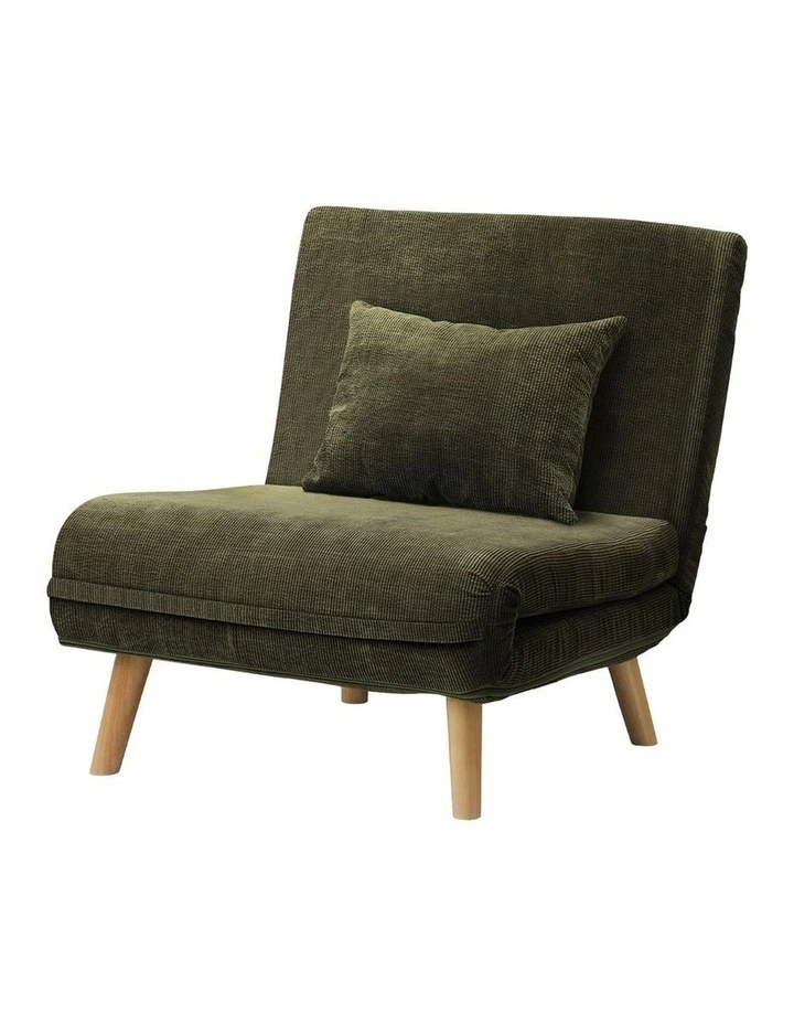 Oikiture Sofa Bed Lounge Chair Polyester Recliner Wood Leg Single Seat Green image 1